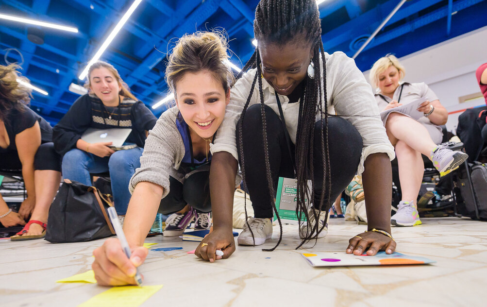 Semi-finalists at work during a pitching workshop at the academy of the European Social Innovation Competition 2018.